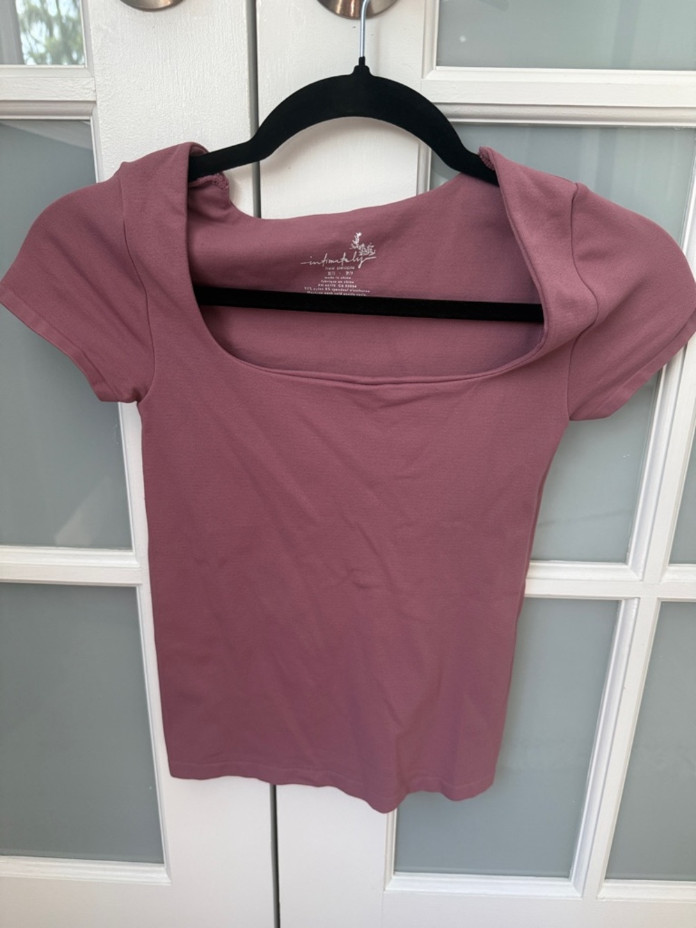 Free People Mauve Square Neck Short Sleeve Top